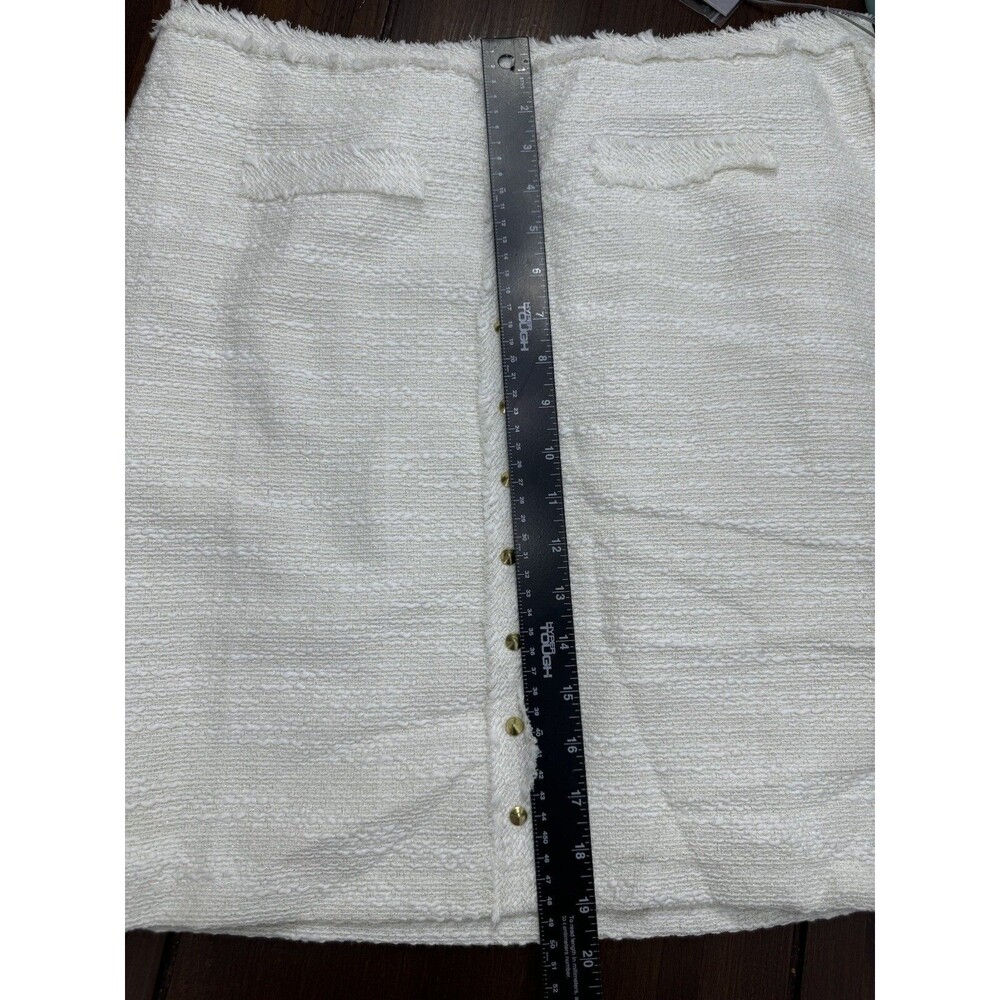 Jennifer Lopez Women's Ivory Metallic Studded Fringe Tweed Pencil Skirt Size 12 - Picture 10 of 10